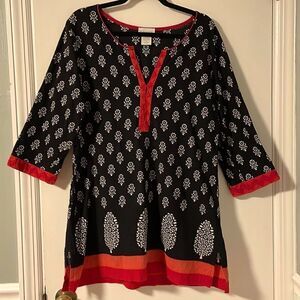 Soft Surroundings 100% cotton woven print notch neck tunic 3/4 sleeve Medium